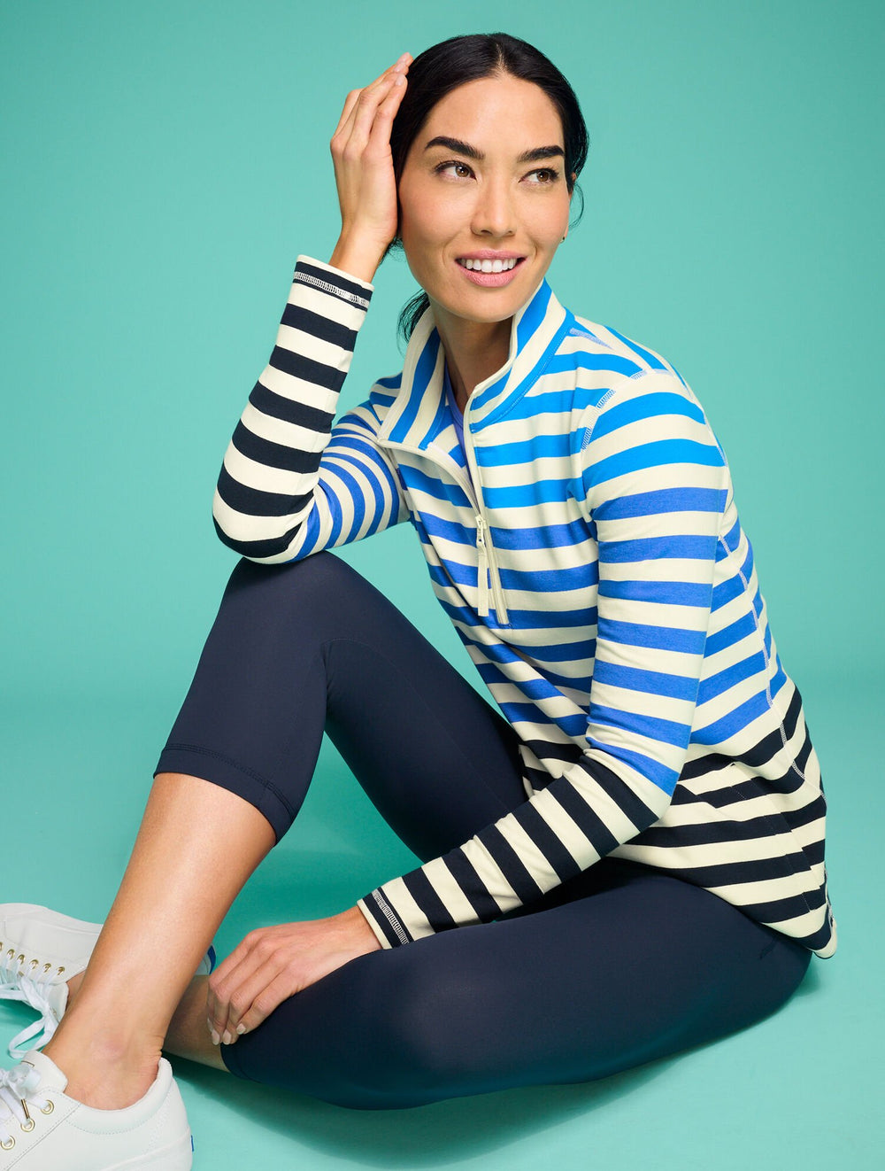 MODAL FRENCH TERRY HALF-ZIP PULLOVER - YORK STRIPE | Talbots discount
