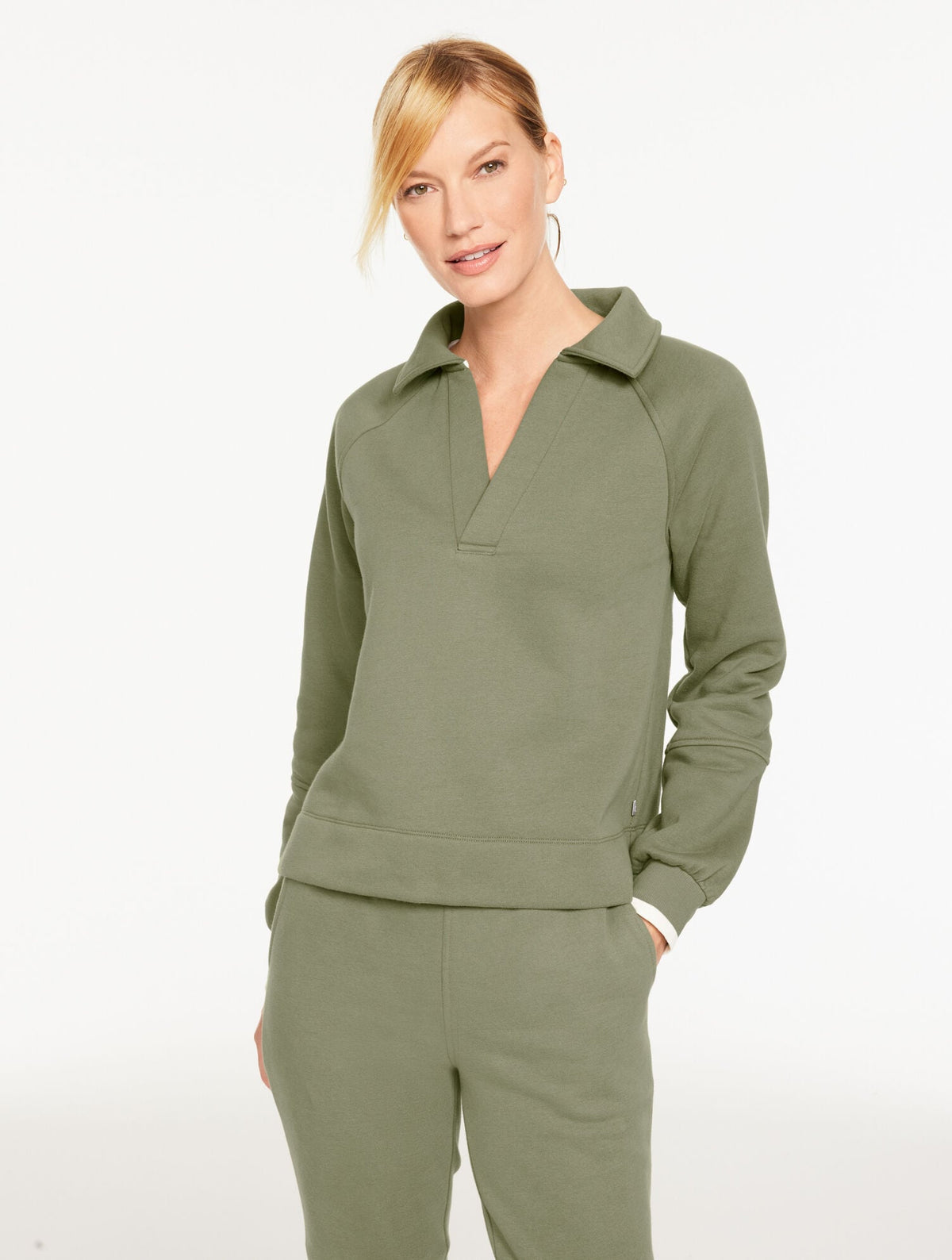 COZY FLEECE JOHNNY COLLAR PULLOVER | Talbots online