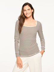 RIBBED SQUARE NECK TEE - WIMBLEDON STRIPE | Talbots discount