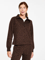 COZY FRENCH TERRY HALF-ZIP PULLOVER - TONAL CHEETAH | Talbots sale