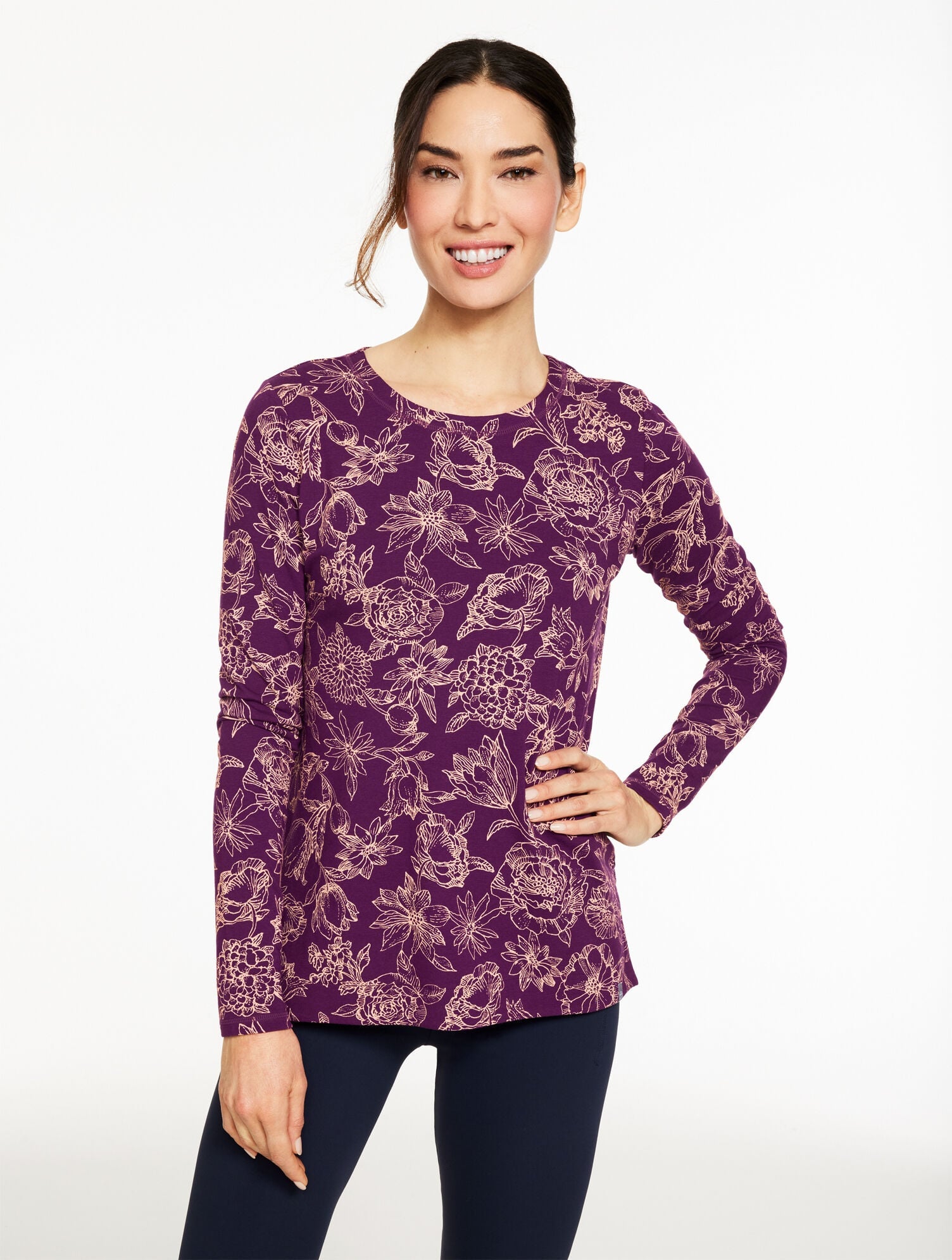 SUPERSOFT JERSEY CREWNECK TEE - BICOLOR FLORAL | Talbots for sale
