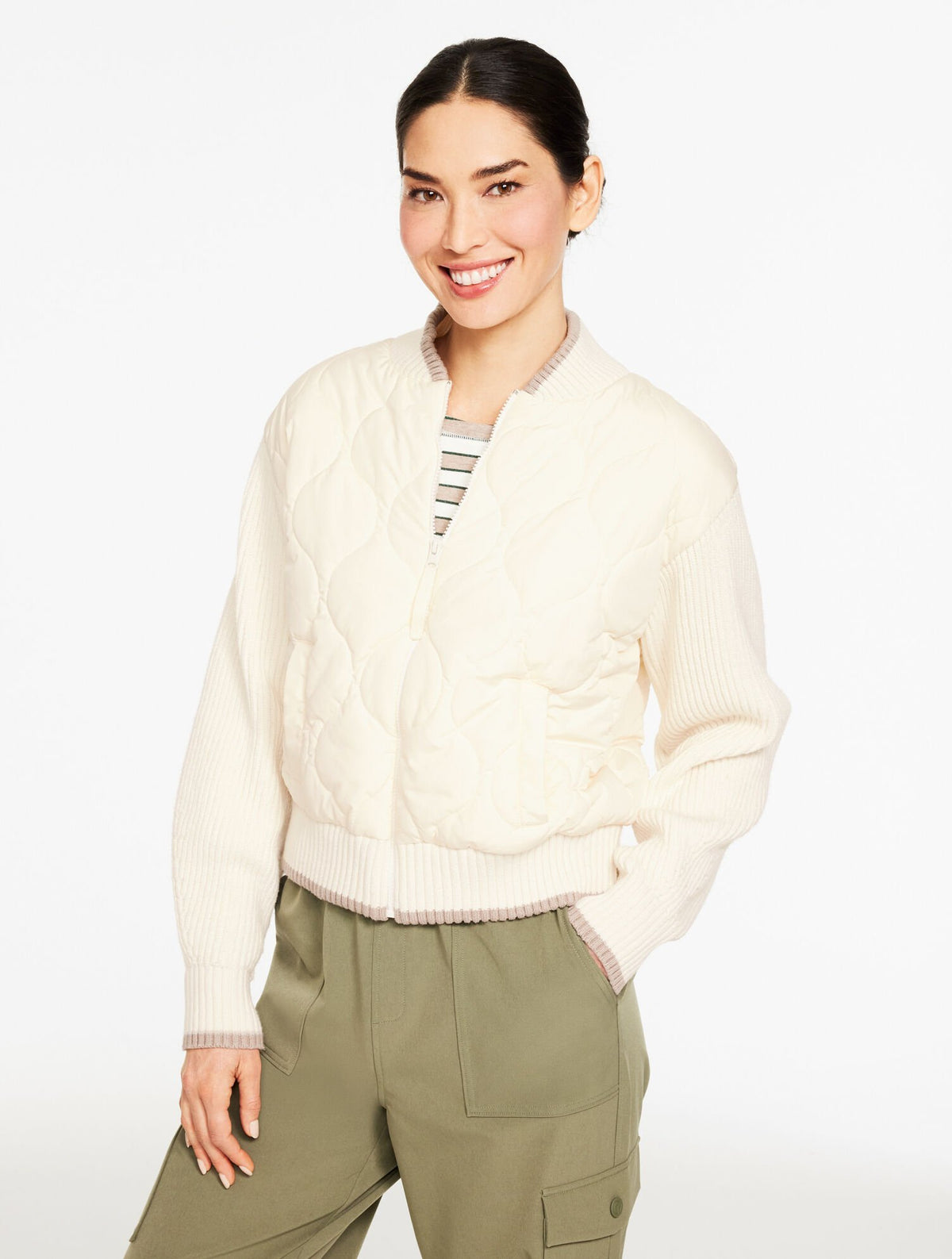 QUILTED SWEATER BOMBER | Talbots for sale