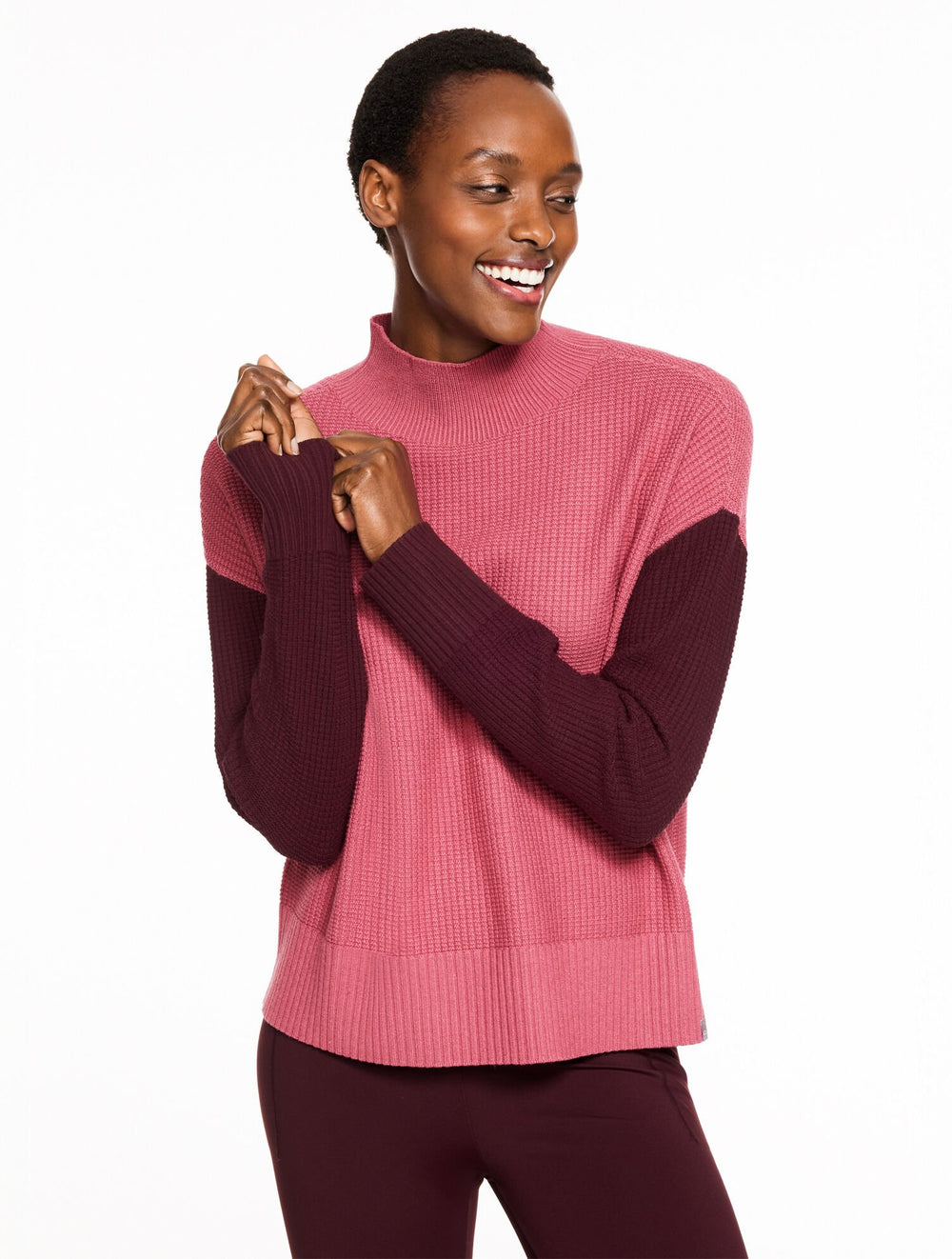 WAFFLE KNIT MOCKNECK COLORBLOCK SWEATER | Talbots near me