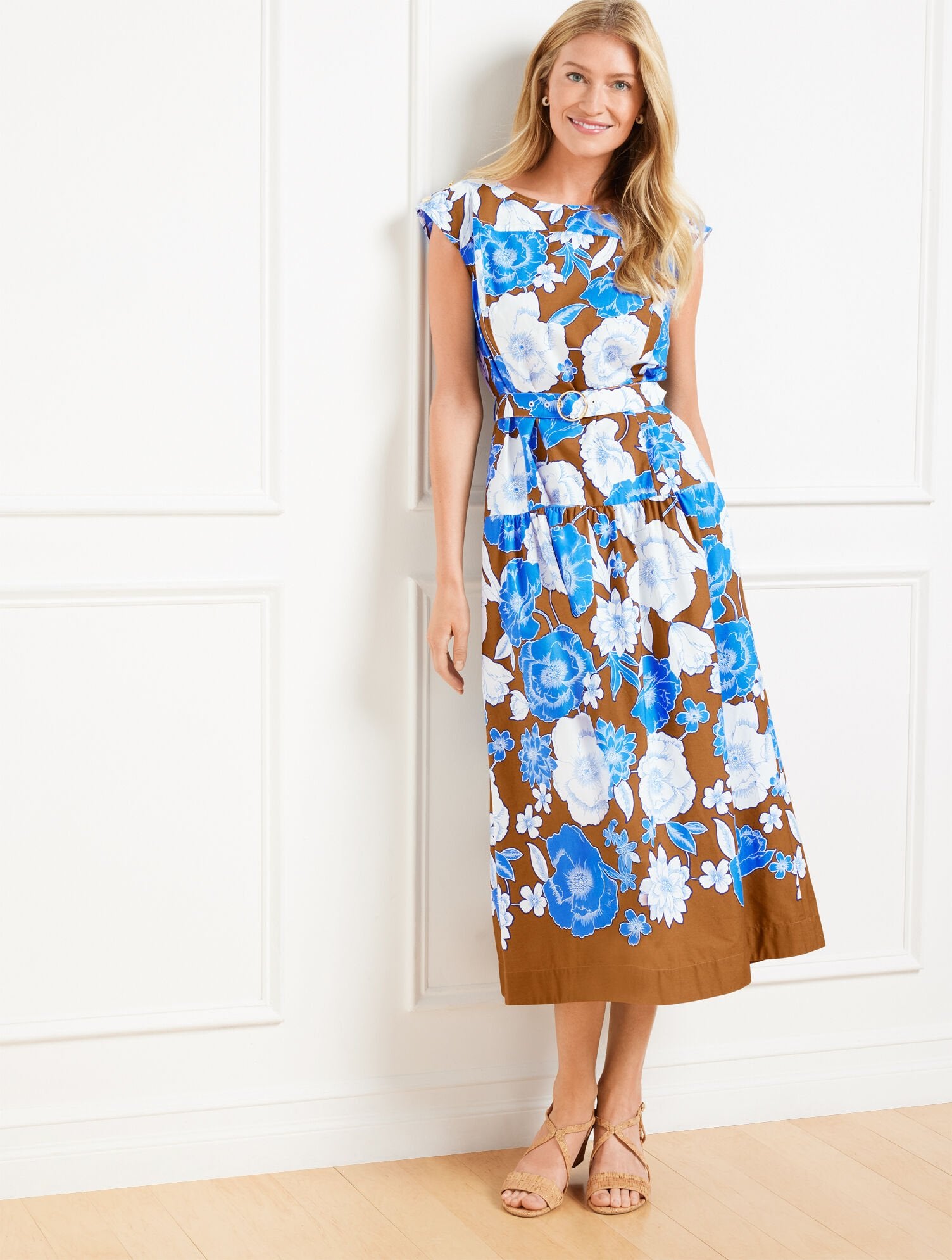 MODERN POPLIN MIDI DRESS - STUNNING FLORAL | Talbots discount