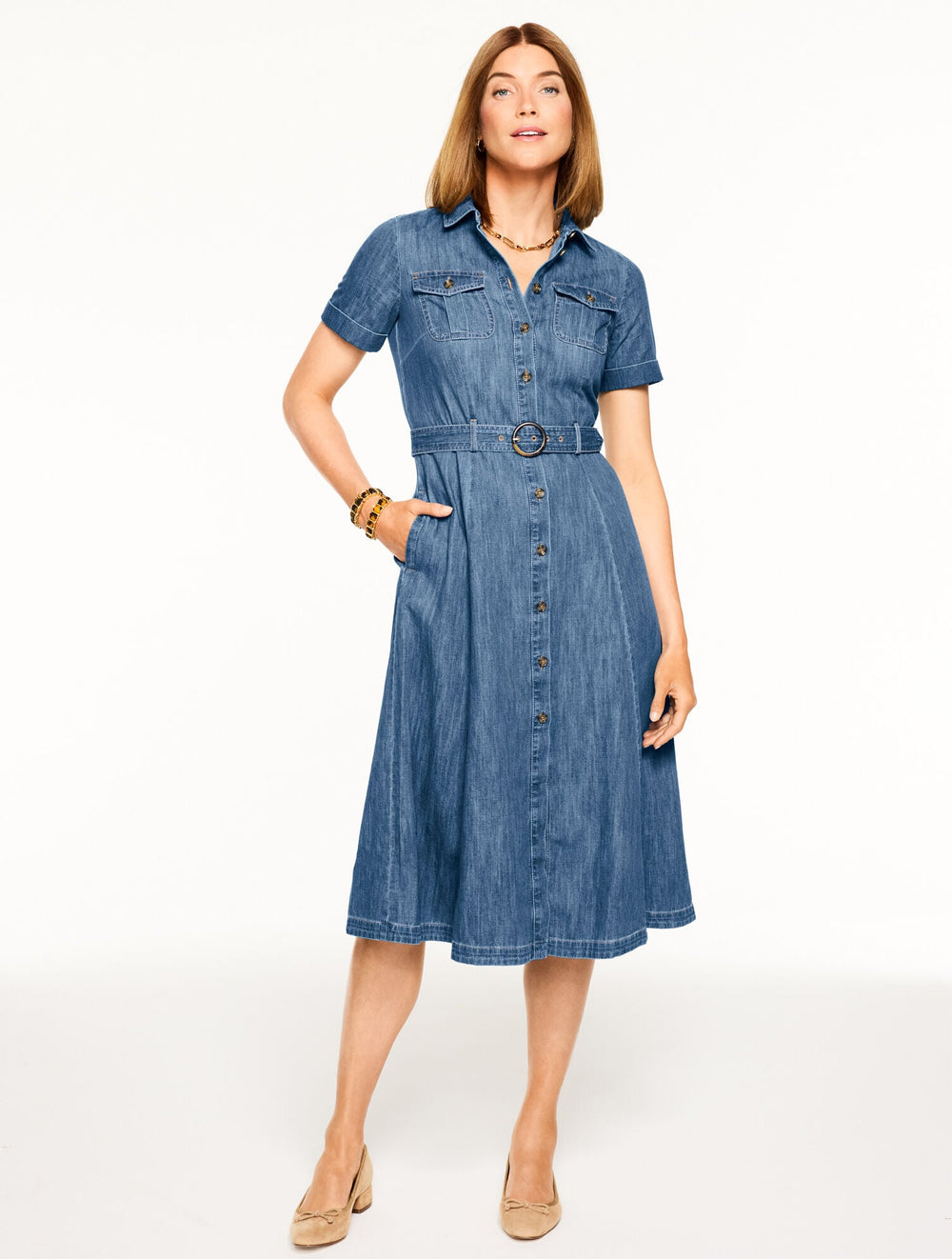 DENIM FIT & FLARE MIDI SHIRTDRESS | Talbots near me