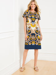 SHORT SLEEVE SHEATH DRESS - DELIGHTFUL BLOOMS | Talbots US
