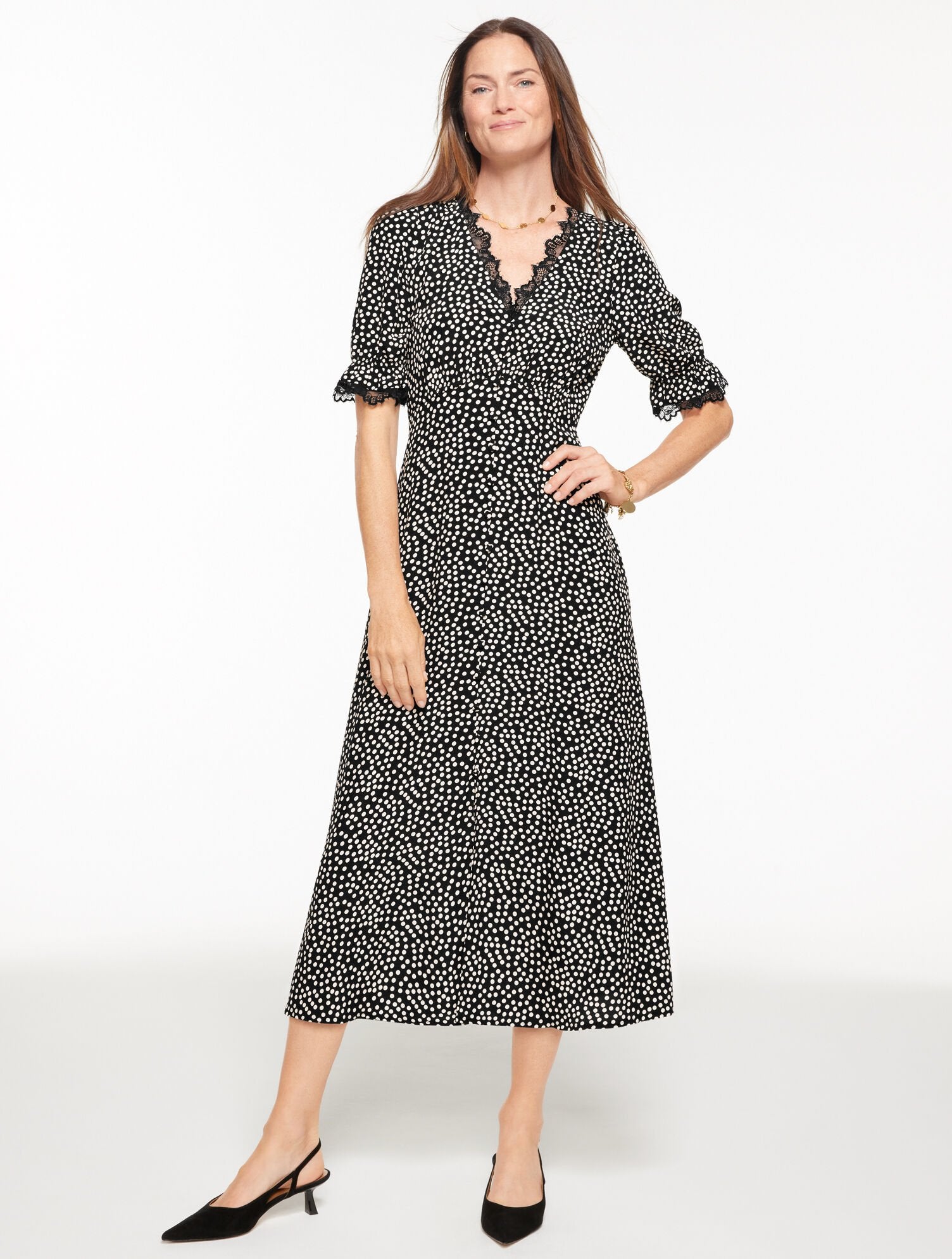 FIT & FLARE MIDI DRESS - DARLING DOT | Talbots on sale