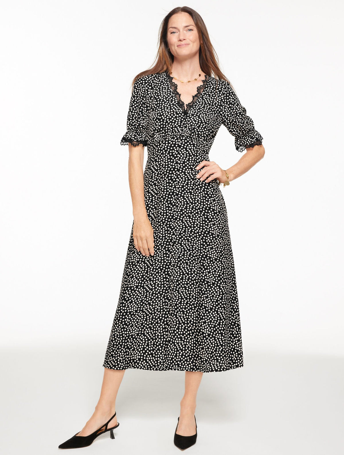 FIT & FLARE MIDI DRESS - DARLING DOT | Talbots on sale