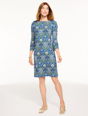 EFFORTLESS JERSEY BUTTON SHOULDER SHIFT DRESS - BOTANICAL MEDALLION | Talbots outlet