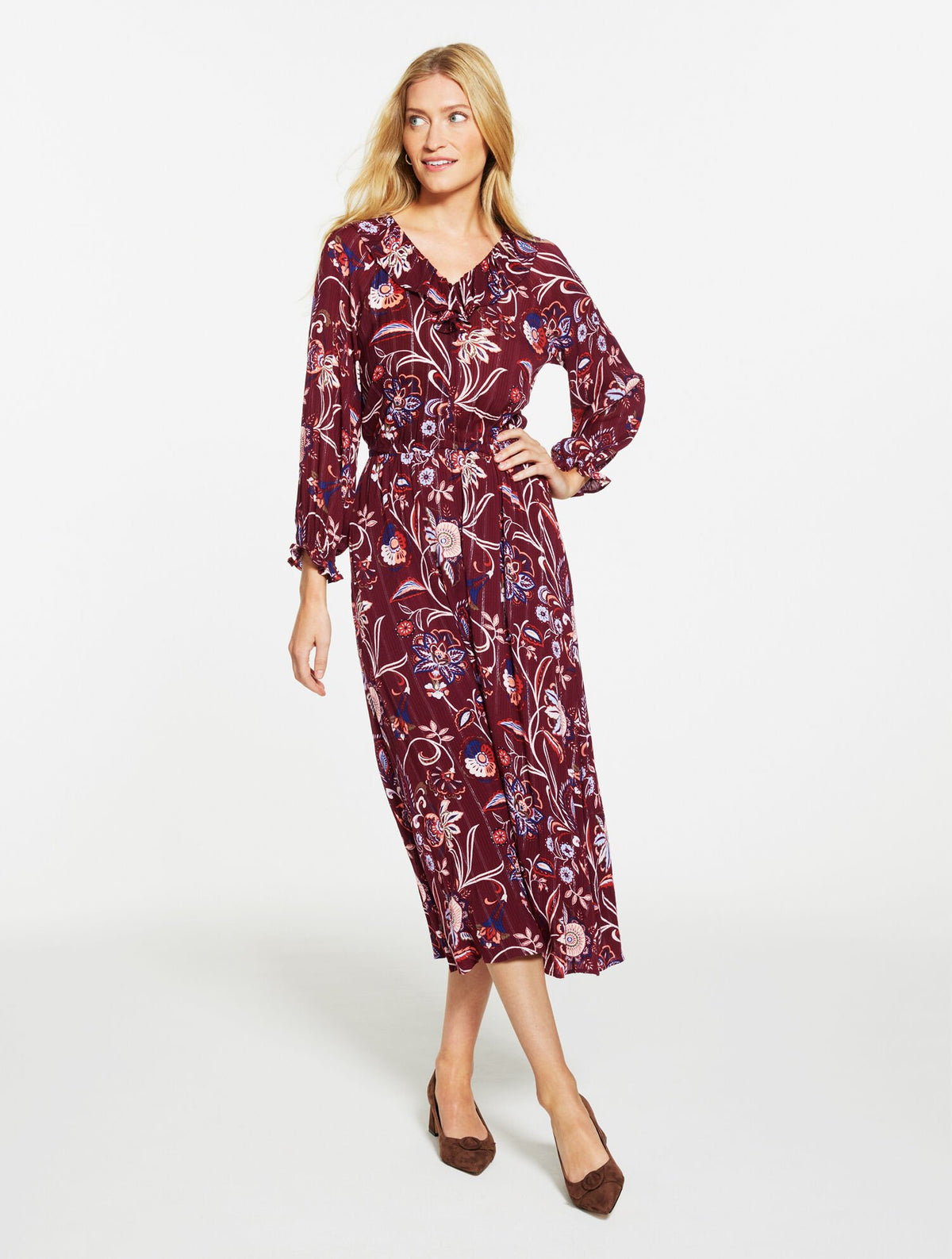 RUFFLE NECK DRESS - LIVELY FLORAL | Talbots near me