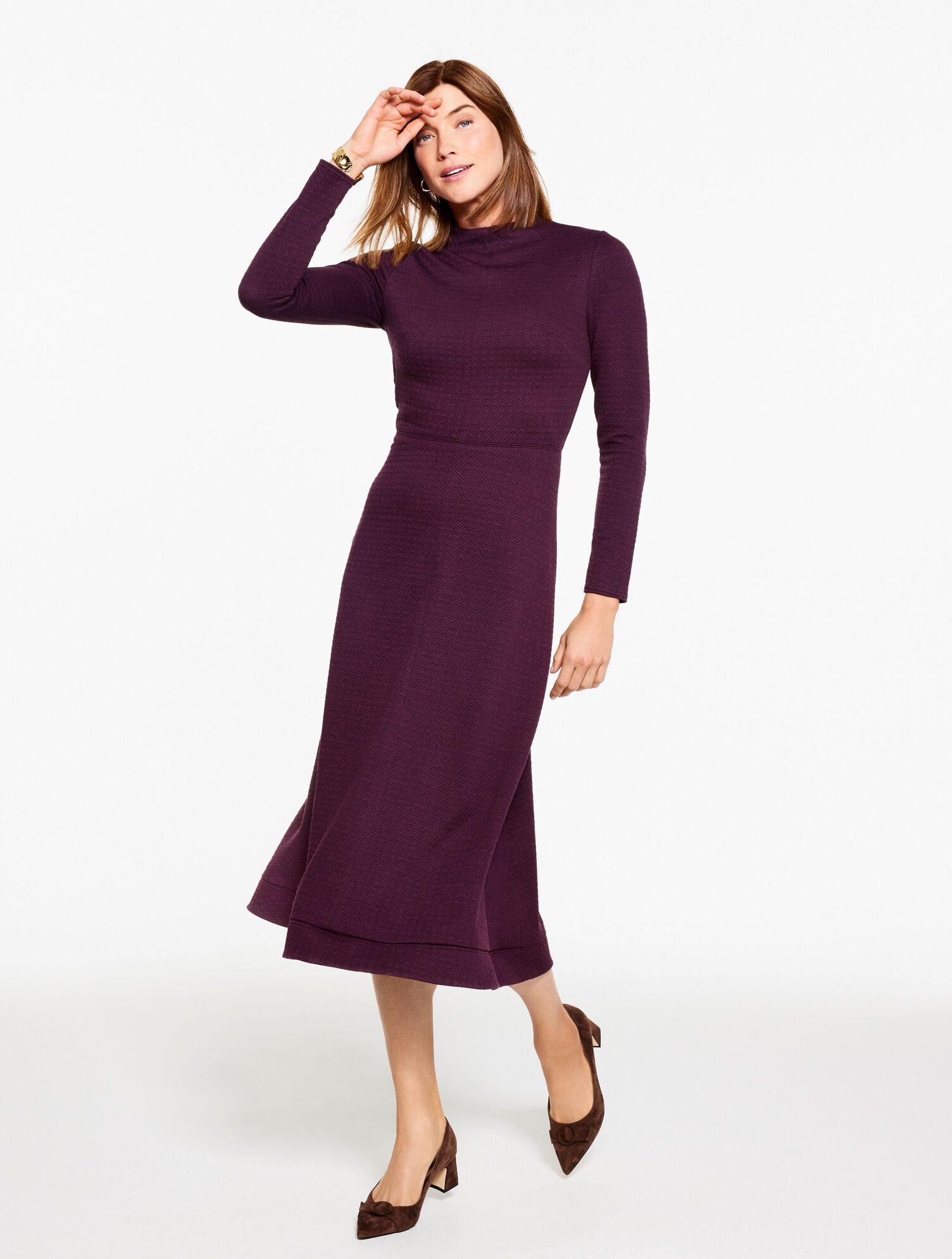 DIAMOND JACQUARD FIT & FLARE MIDI DRESS | Talbots outlet