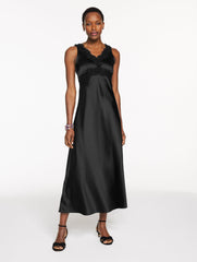 LACE TRIM SATIN MIDI DRESS | Talbots sale