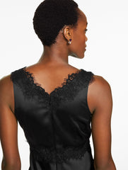 LACE TRIM SATIN MIDI DRESS | Talbots sale
