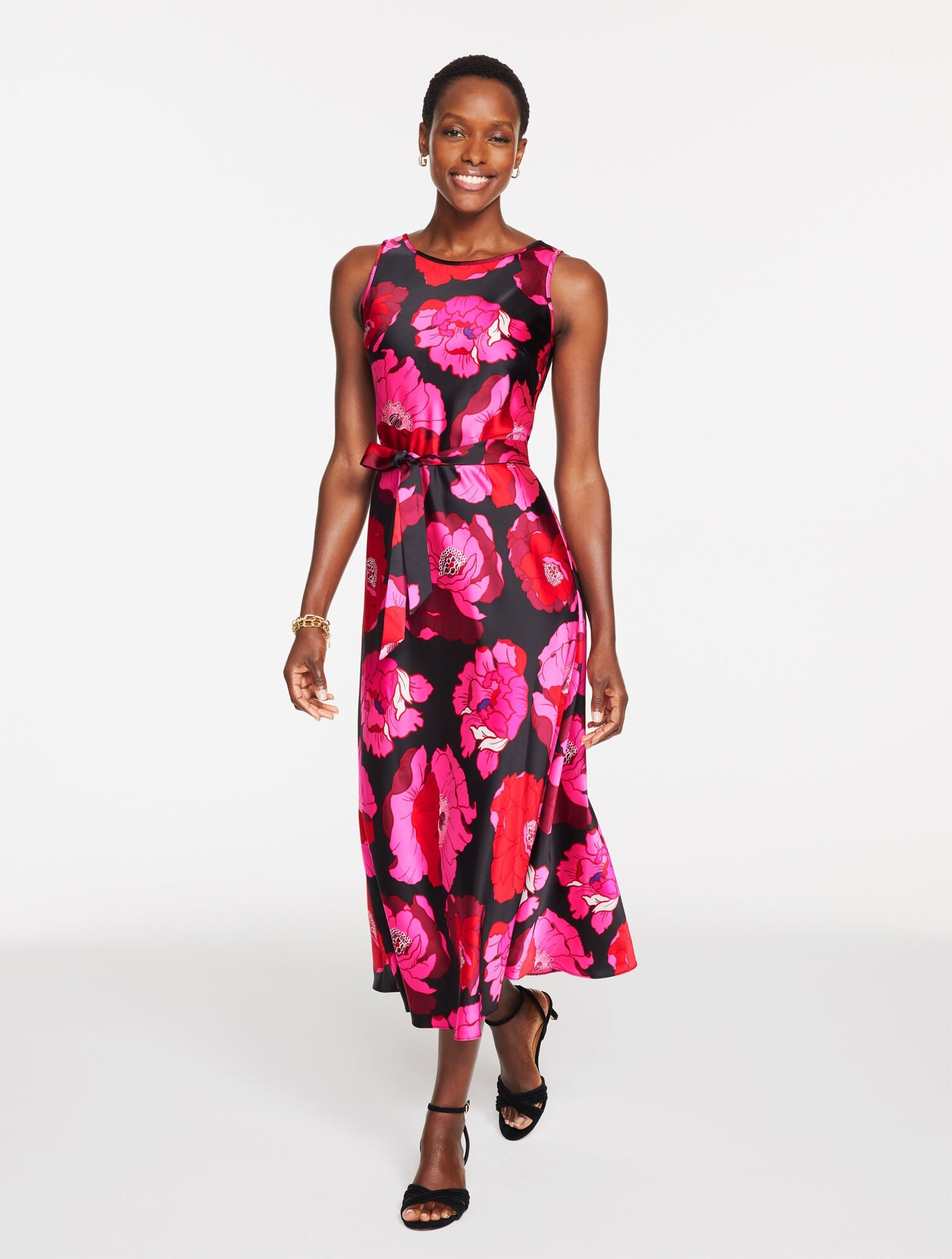 SATIN MIDI DRESS - BLOOMING FLORAL | Talbots online