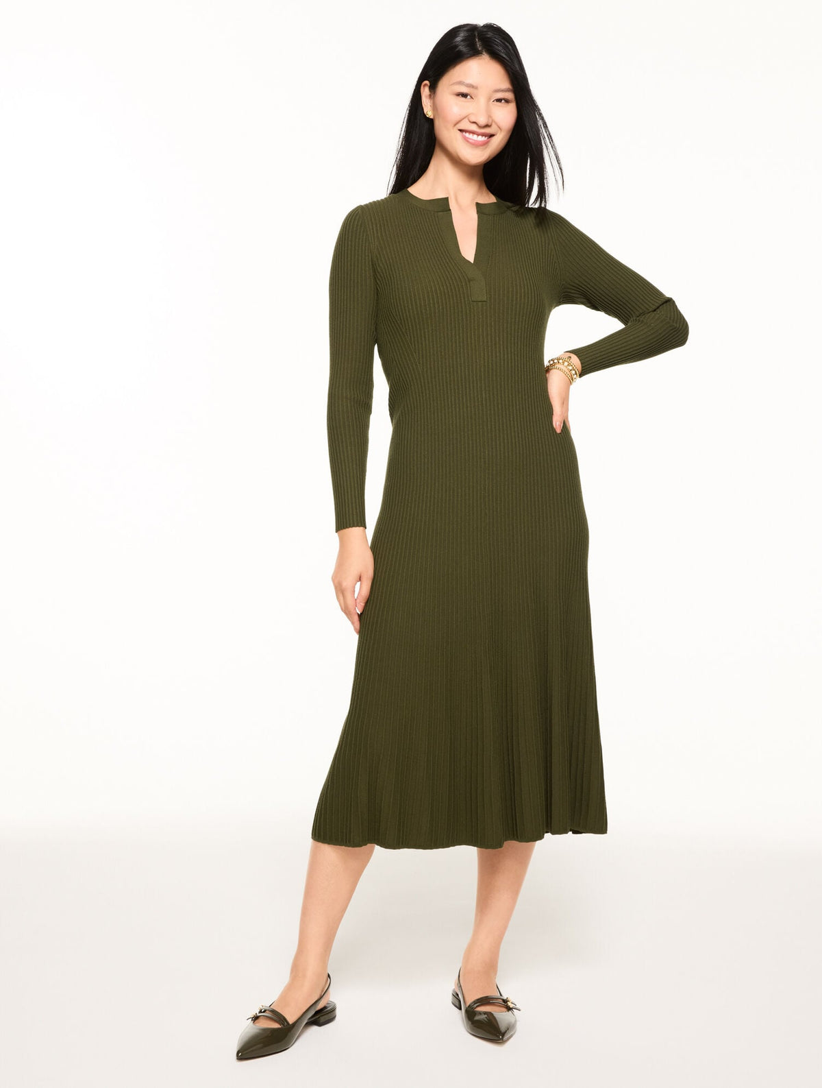 FIT & FLARE RIBBED MIDI DRESS | Talbots for sale