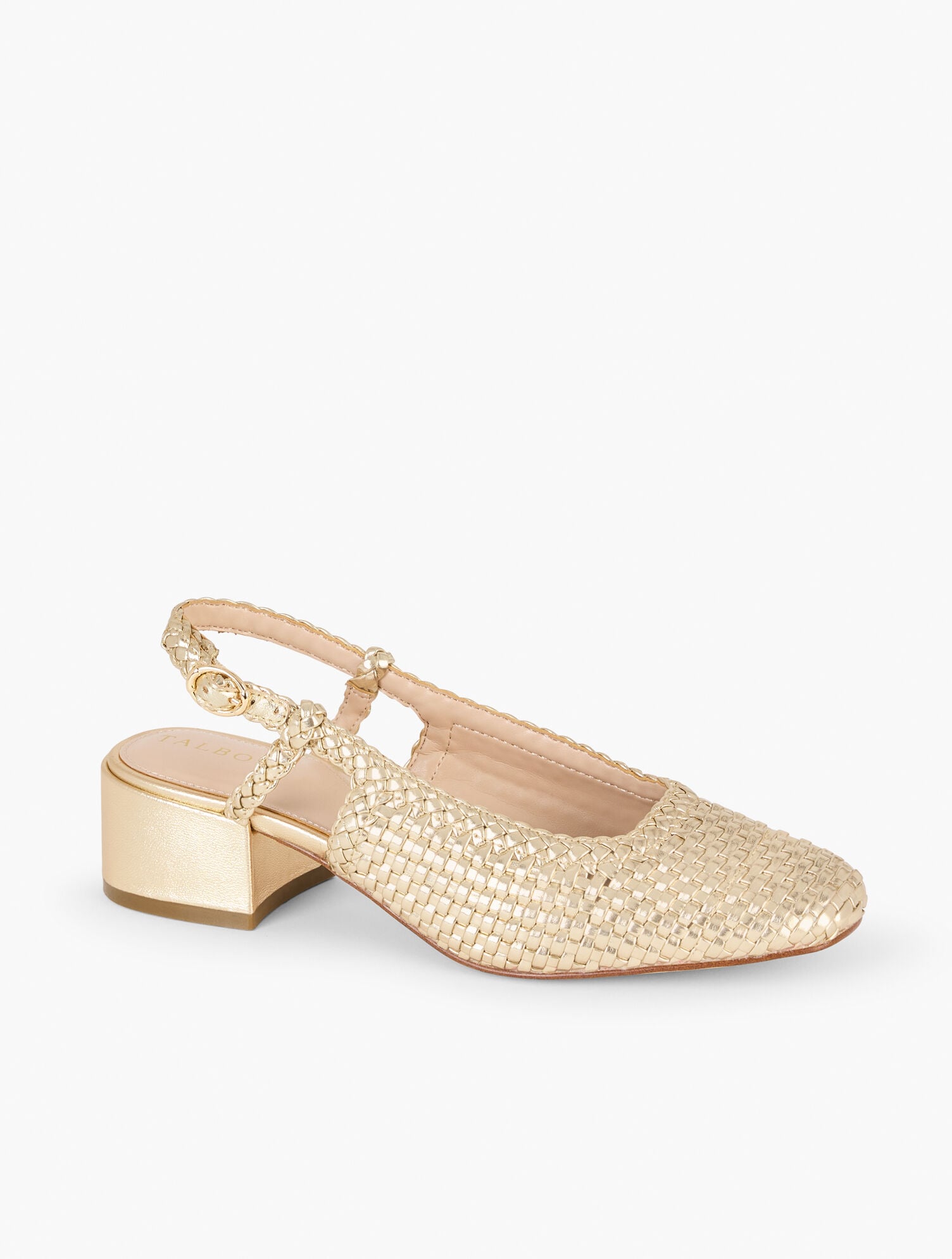 MARLOW METALLLIC WOVEN SLINGBACK FLATS | Talbots discount