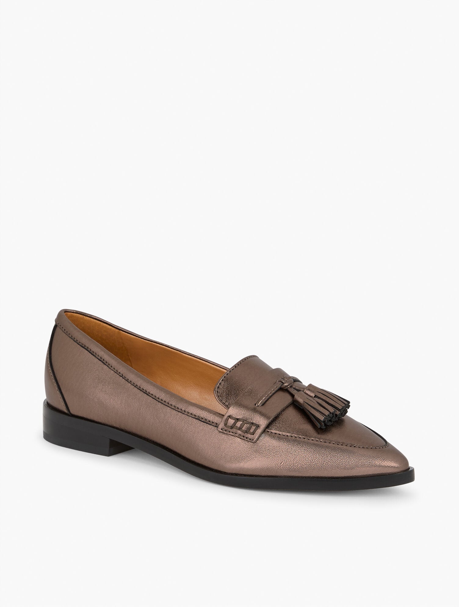 REECE METALLIC POINTED TOE LEATHER LOAFERS | Talbots on sale