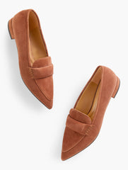 SCARLET SUEDE POINTED TOE LOAFERS | Talbots online