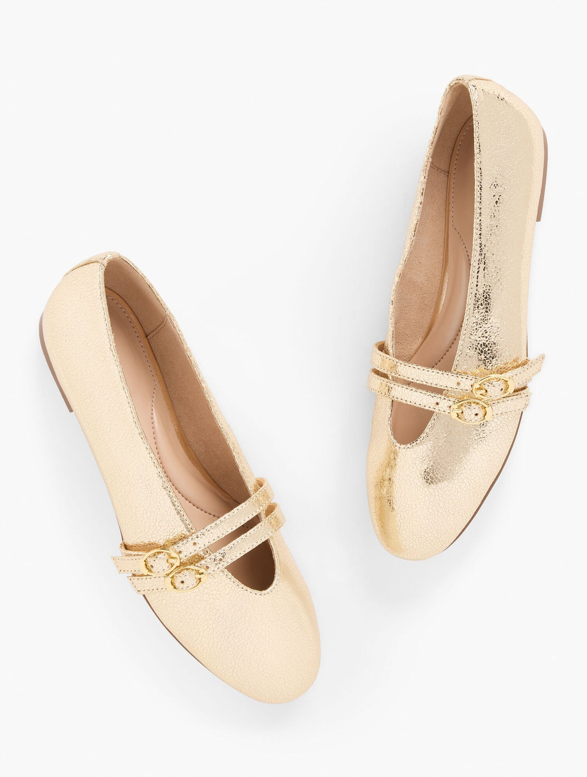VERA LEATHER MARY JANE BALLET FLATS - METALLIC CRACKLE | Talbots for sale