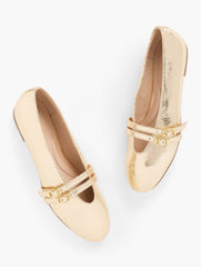 VERA LEATHER MARY JANE BALLET FLATS - METALLIC CRACKLE | Talbots for sale
