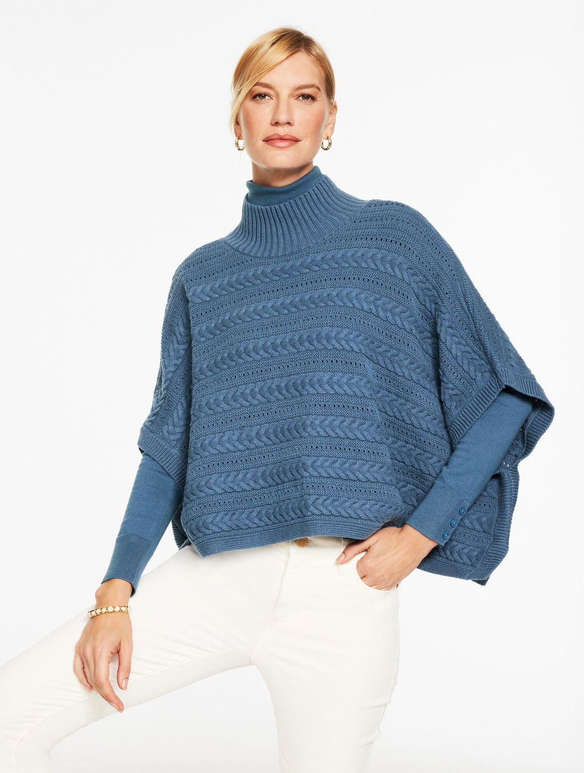 CABLE KNIT PONCHO - MOONLIGHT BLUE | Talbots near me