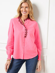 EMBROIDERED SMOCKED TOP | Talbots on sale