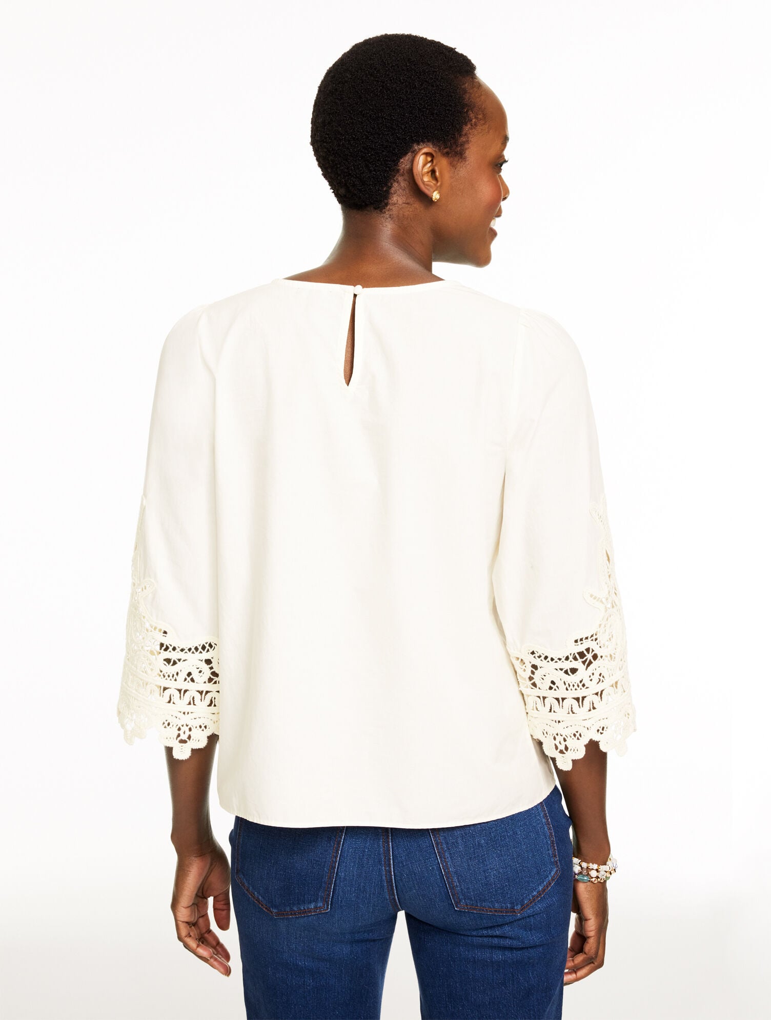LACE TRIM POPLIN TOP | Talbots outlet