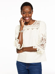 LACE TRIM POPLIN TOP | Talbots outlet