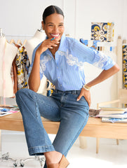 LACE TRIM POPLIN SHIRT - CRISP STRIPE | Talbots on sale