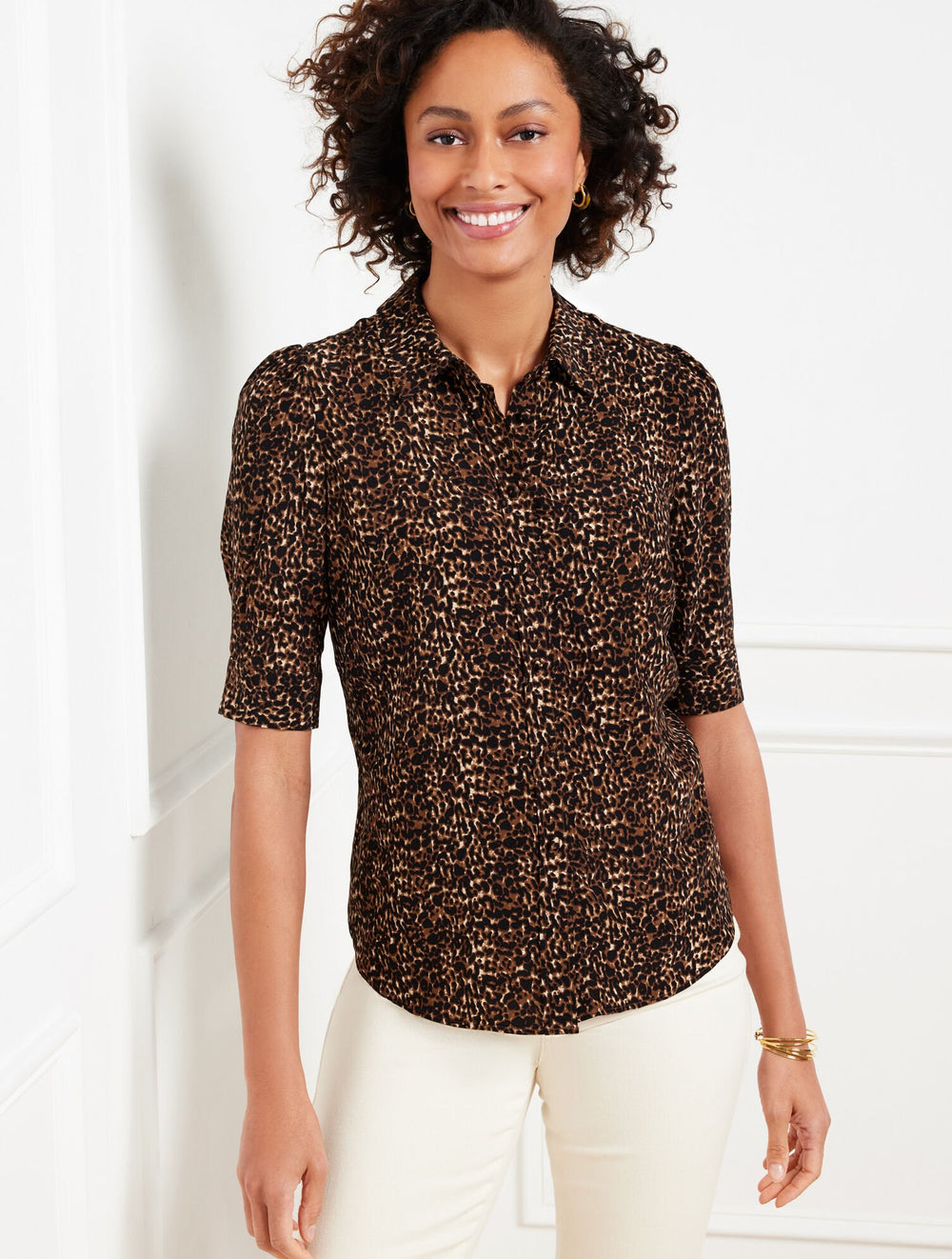 ELBOW SLEEVE SHIRT - DELICATE LEOPARD | Talbots sale
