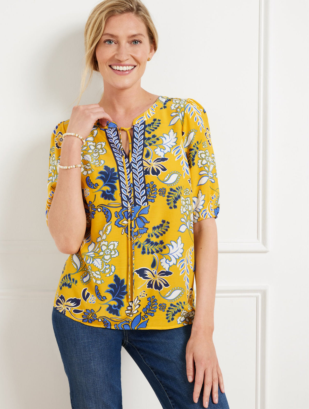 TIE NECK TOP - FLOWING FLORAL | Talbots for sale