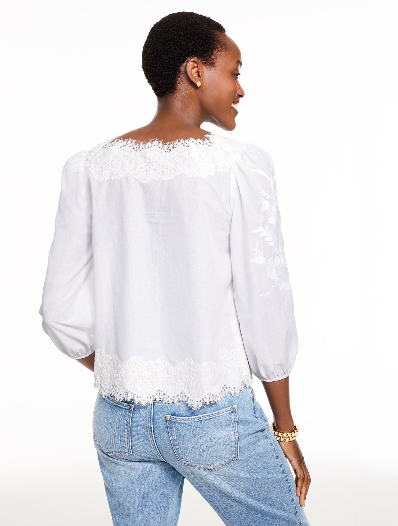 EMBROIDERED LACE TRIM VOILE TOP | Talbots online