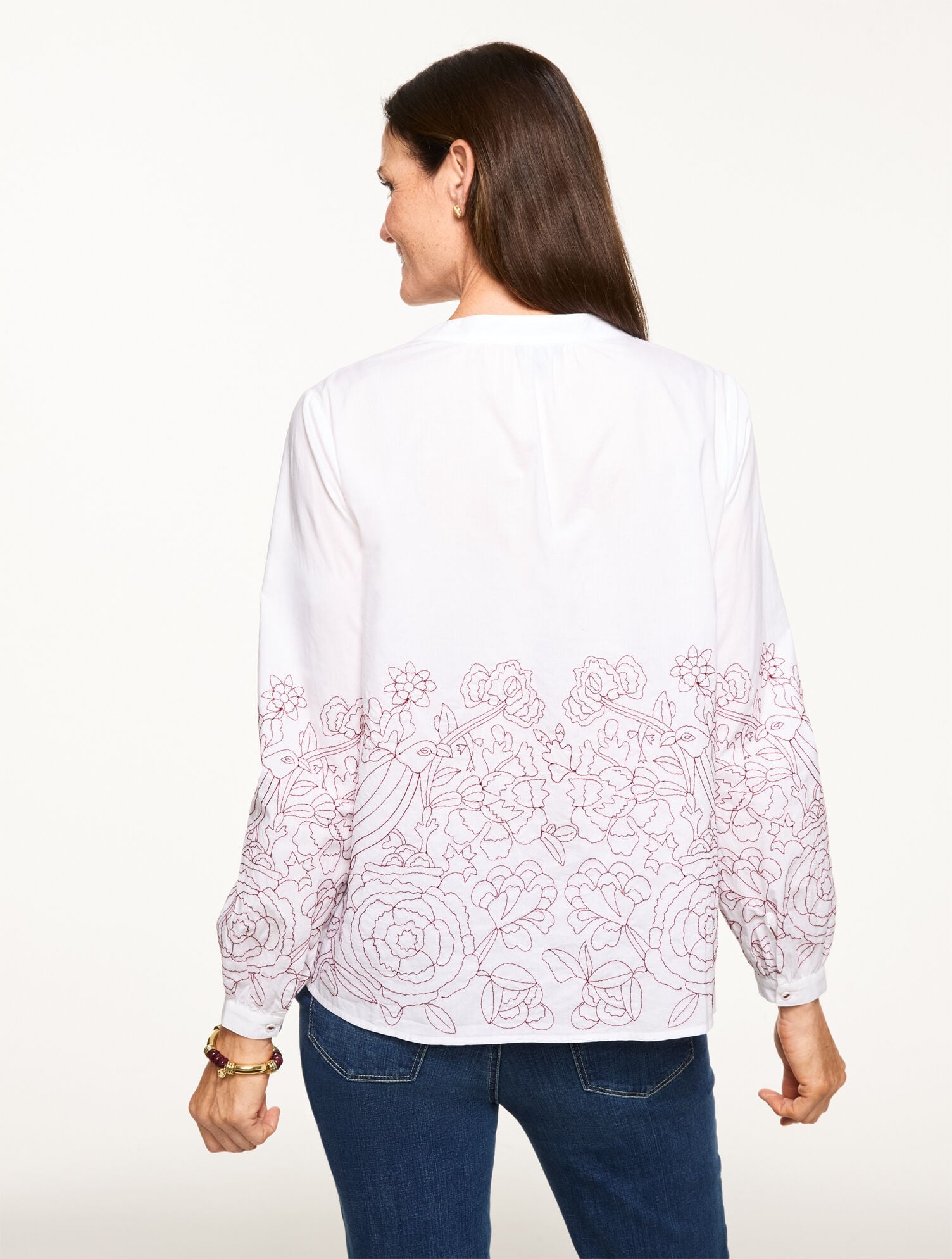 CONTRAST EMBROIDERED POPLIN TOP | Talbots near me
