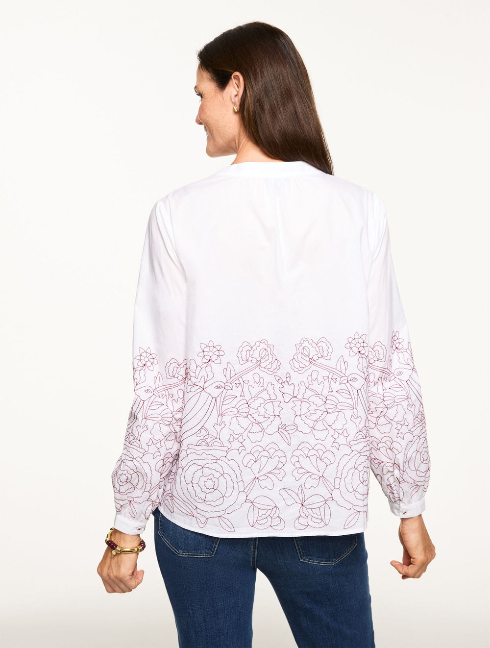 CONTRAST EMBROIDERED POPLIN TOP | Talbots near me