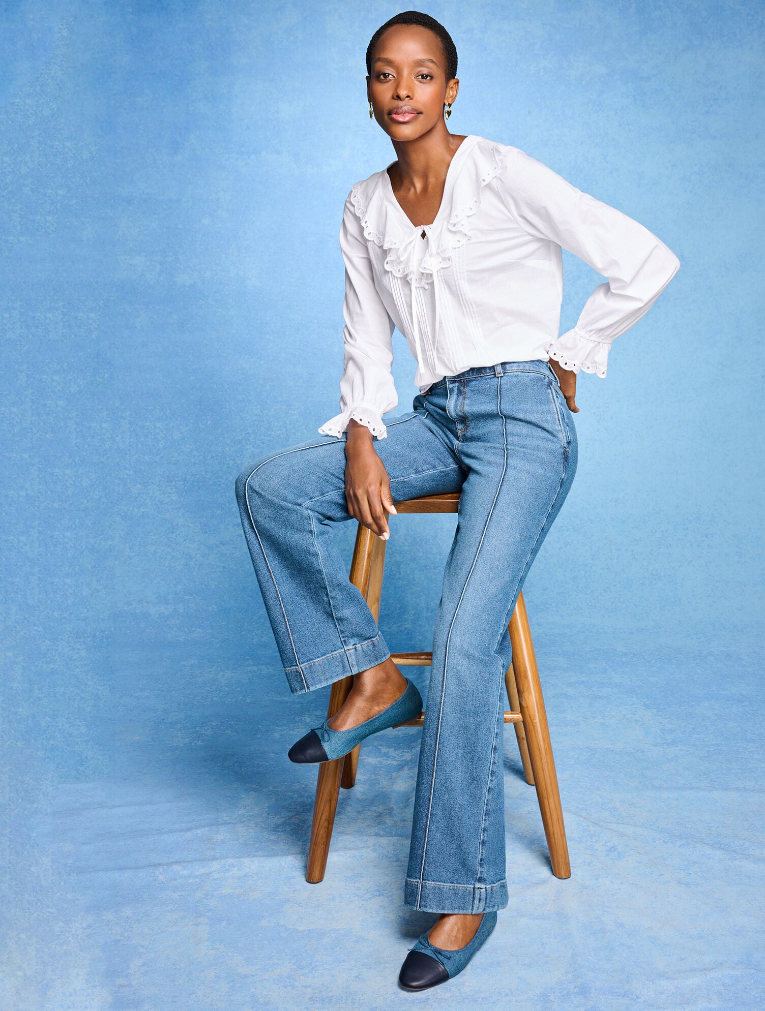 PINTUCK RUFFLE VOILE TOP | Talbots discount