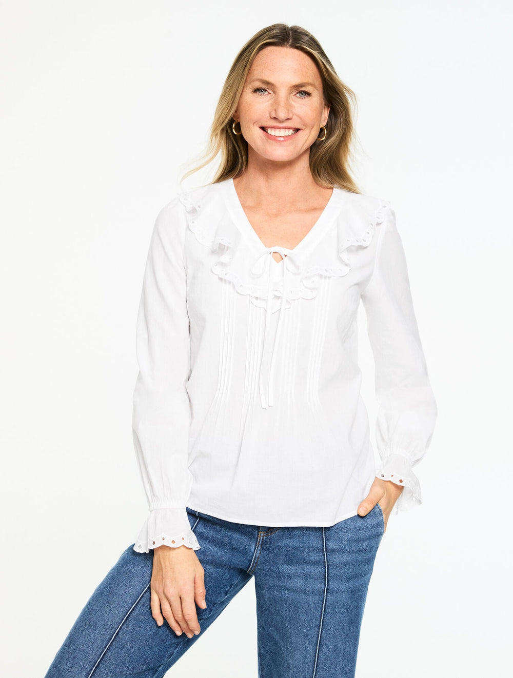 PINTUCK RUFFLE VOILE TOP | Talbots discount