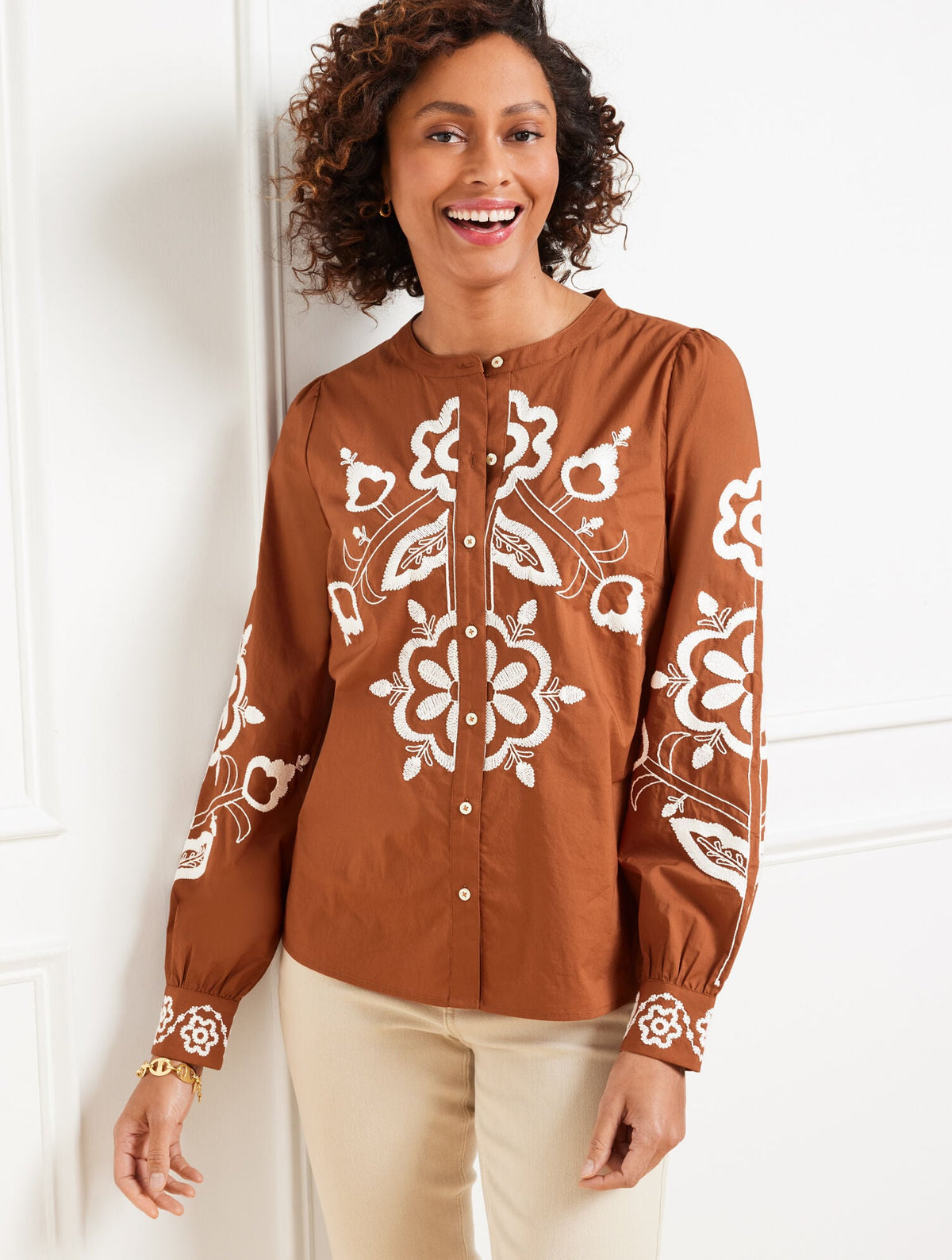 EMBROIDERED POPLIN TOP | Talbots discount