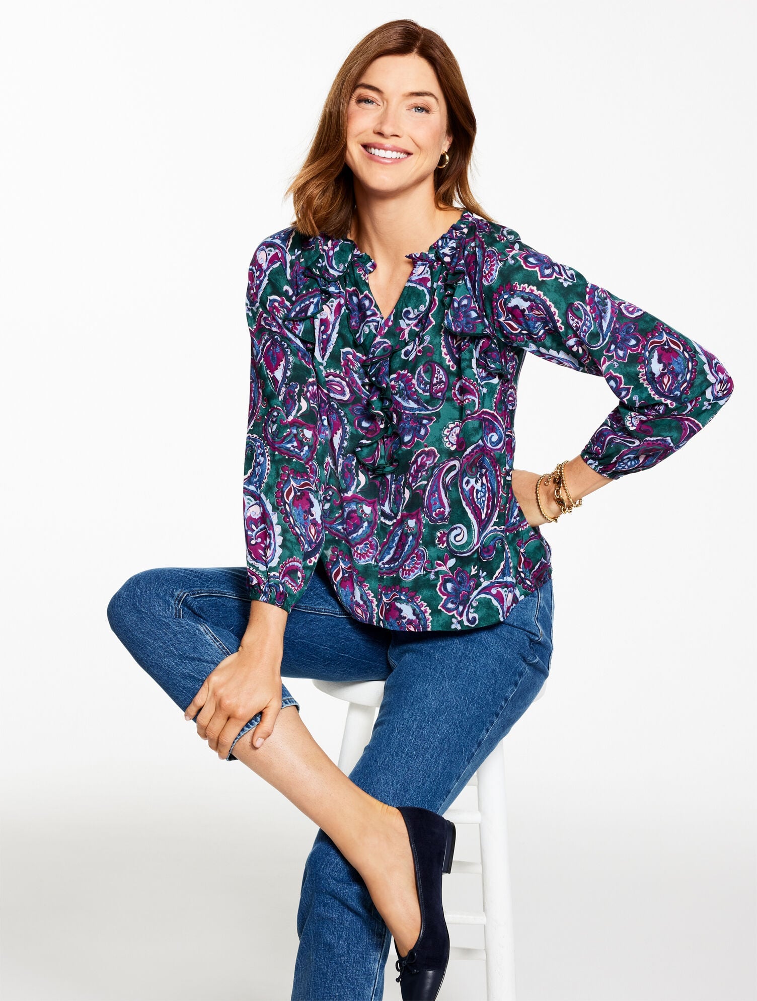RUFFLE TOP - PICCADILLY PAISLEY | Talbots near me