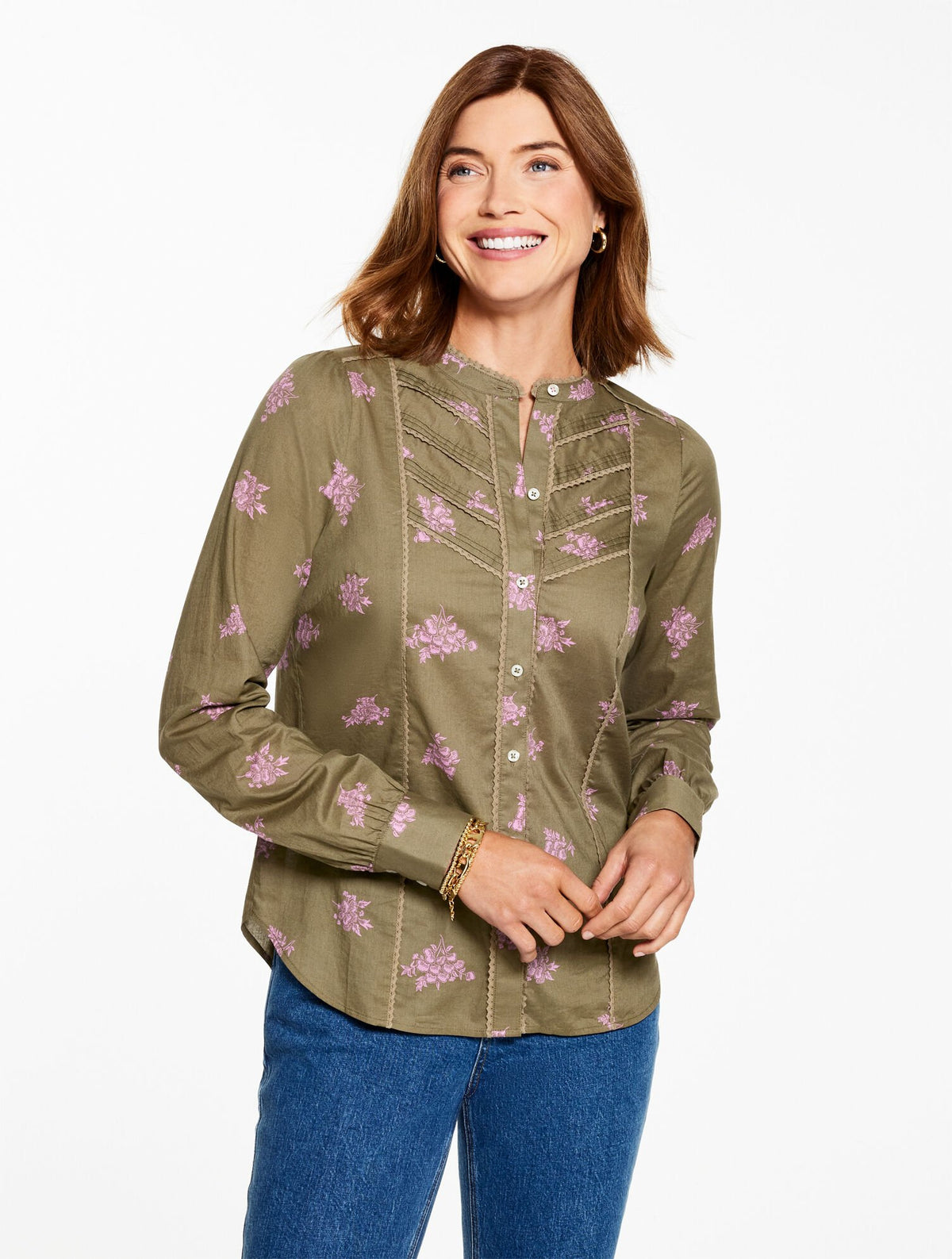 LACE TRIM SHIRT - FLORAL CLUSTERS | Talbots discount