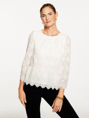 EMBROIDERED LACE PEPLUM TOP | Talbots sale