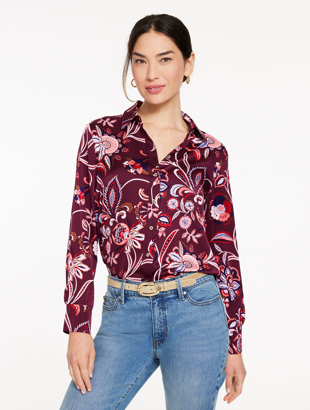 SOFT SATIN CHARMEUSE SHIRT - LIVELY FLORAL | Talbots outlet