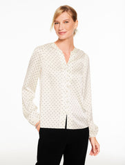 BAND COLLAR BUTTON FRONT SHIRT - LUMINOUS DOTS | Talbots discount