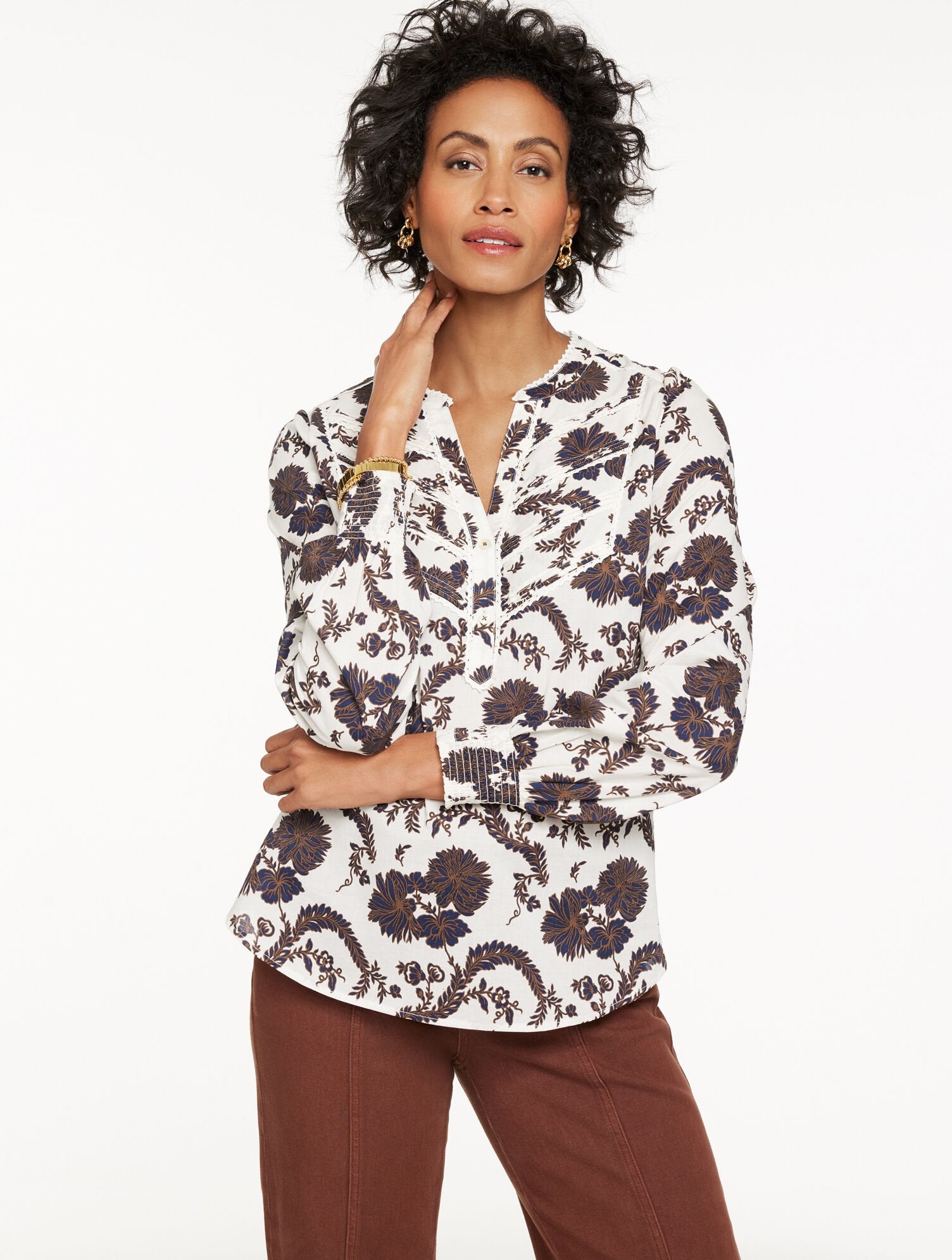 LACE TRIM PINTUCK TOP - CLIMBING CHRYSANTHEMUMS | Talbots on sale