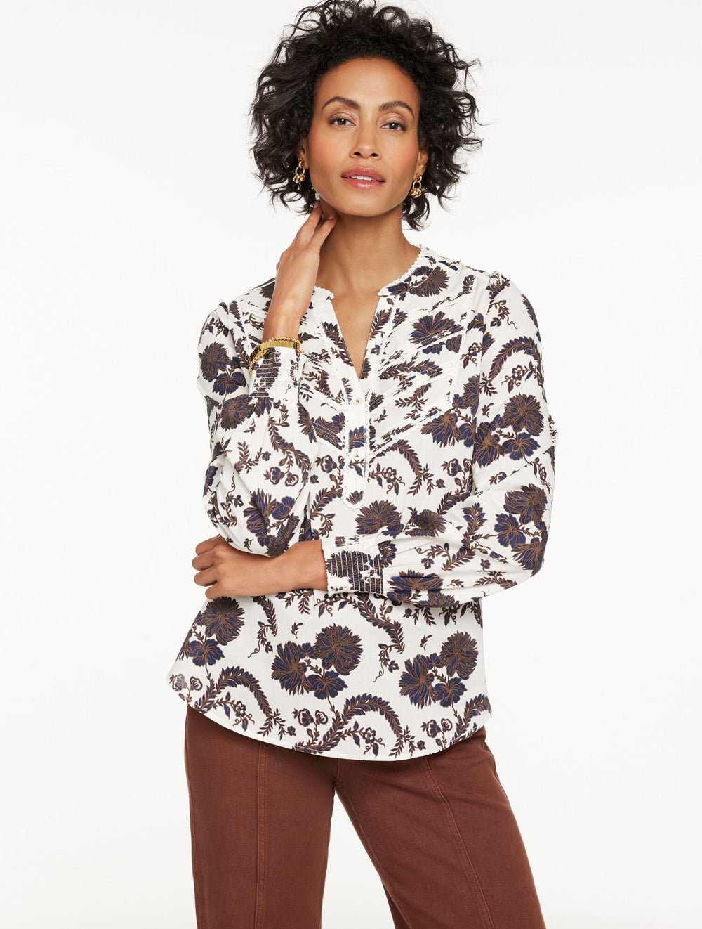 LACE TRIM PINTUCK TOP - CLIMBING CHRYSANTHEMUMS | Talbots on sale