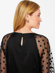 SOFT SATIN CHARMEUSE MESH SLEEVE TOP – GLITTER DOT | Talbots on sale
