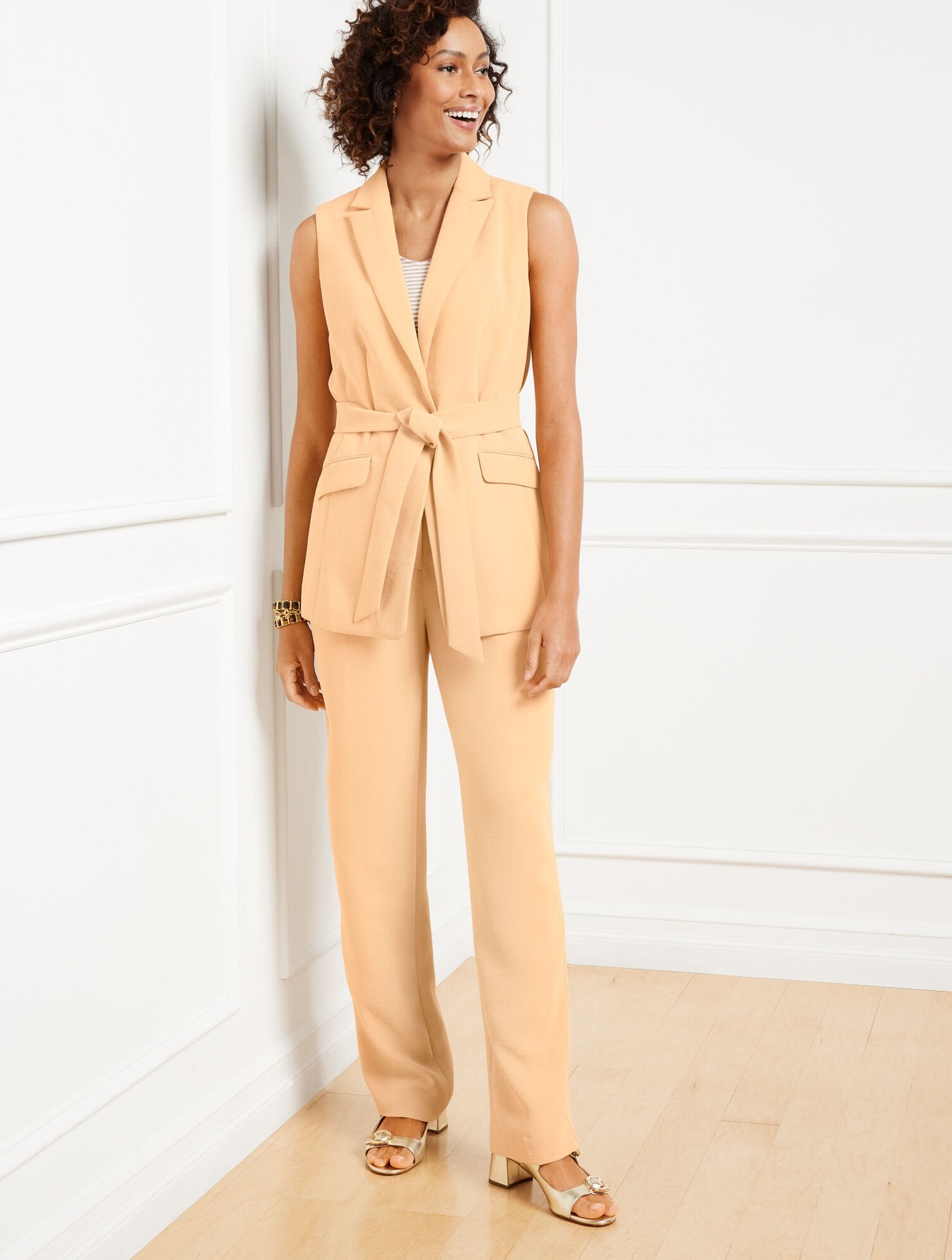 POLISHED CREPE TIE WAIST VEST | Talbots US