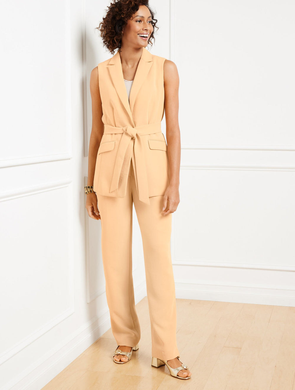 POLISHED CREPE TIE WAIST VEST | Talbots on sale