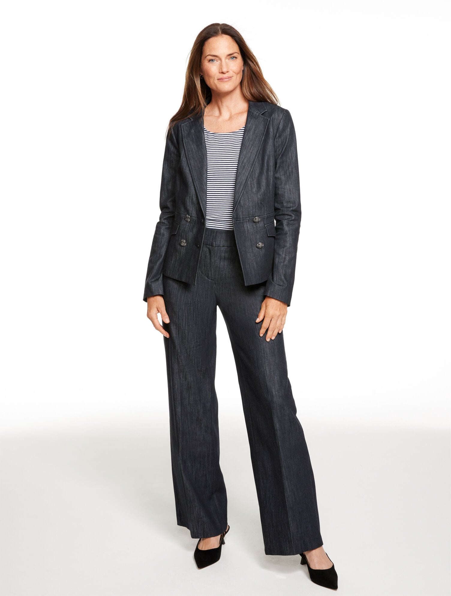 REFINED DENIM DOUBLE BREASTED BLAZER | Talbots US
