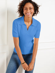 SCALLOP TRIM SHORT SLEEVE POLO | Talbots discount