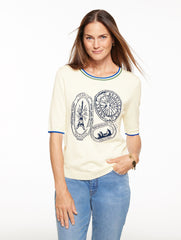 ELBOW SLEEVE PULLOVER - STAMP WHIMSY | Talbots for sale